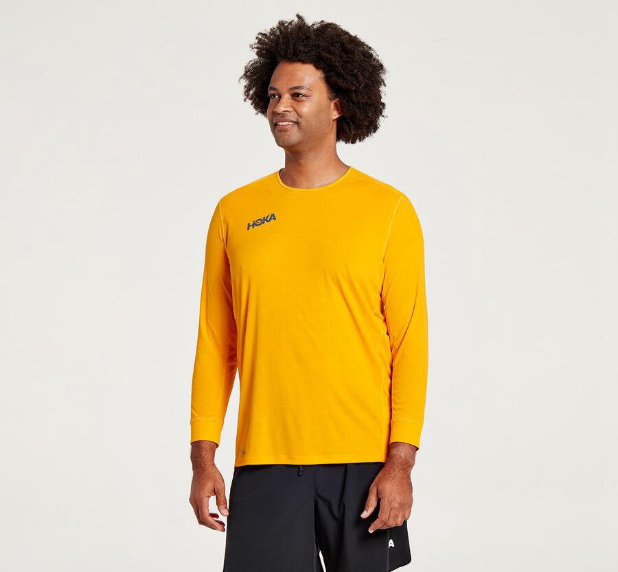 Hoka One One Mens Tops - Performance 3/4 Sleeve - Yellow - RNJD51370